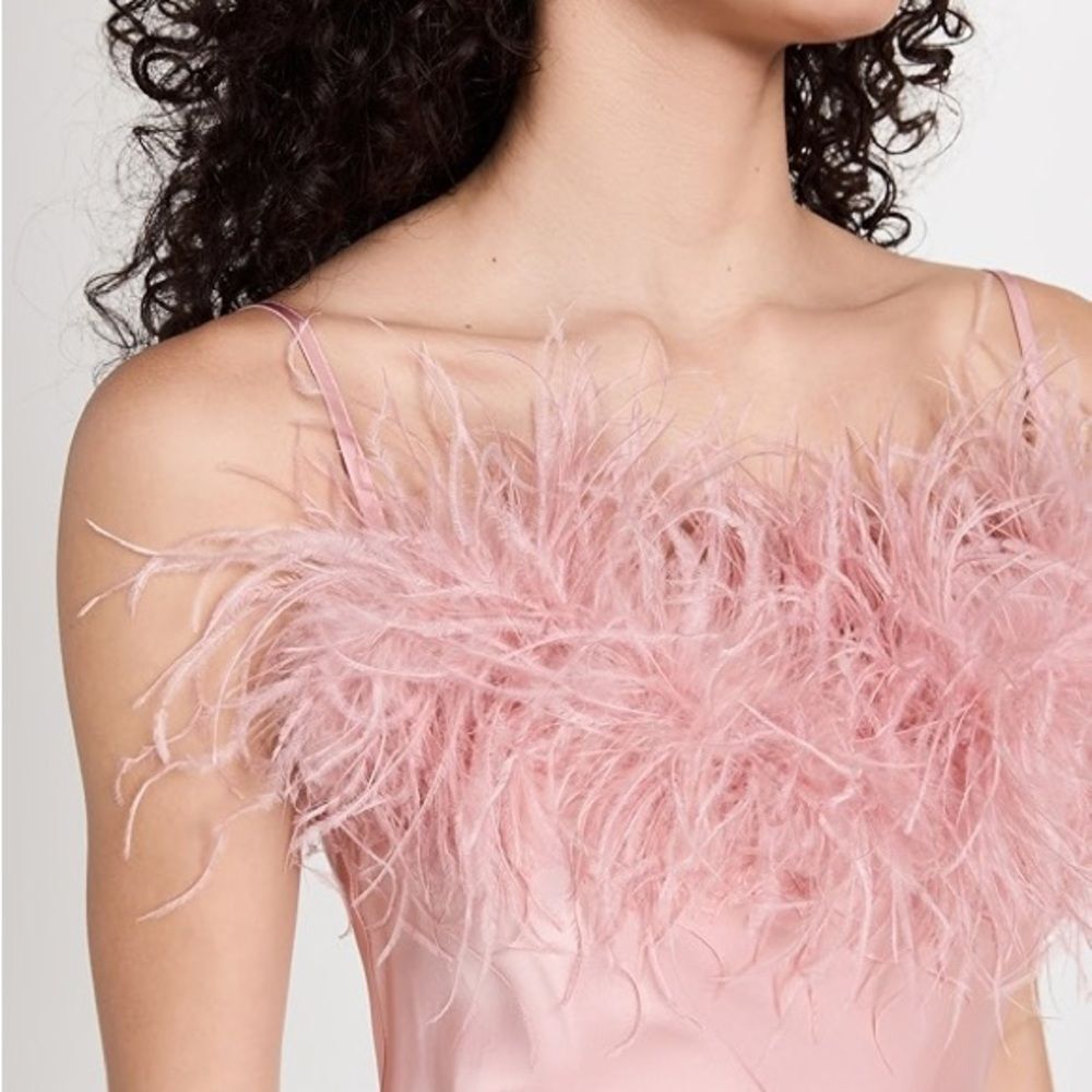 Sleeper Blush Pink Satin Feathers Dress